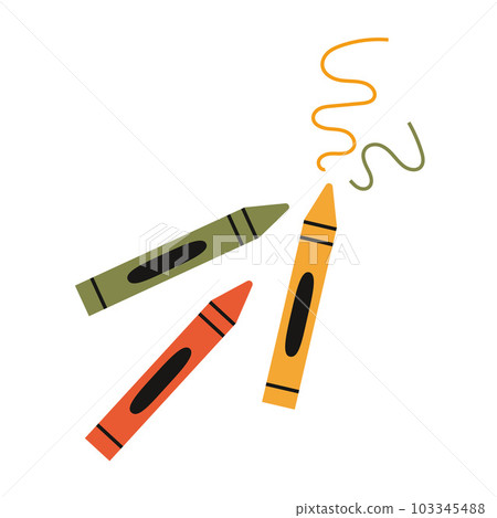 Crayons, colorful wax pencils, cartoon style. Cute stationery. Trendy modern vector illustration isolated on white background, hand drawn, flat Crayons, colorful wax pencils, cartoon style. Cute stationery. Trendy modern vector illustration isolated on white background, hand drawn, flat 103345488