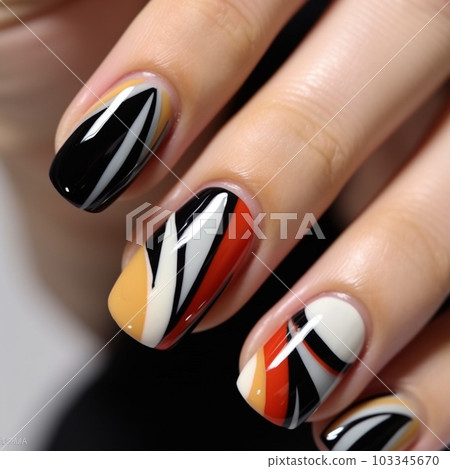 Black, White Nail Art Manicure. Holiday Style Bright Manicure with  Sparkles. Bottle of Nail Polish Stock Image - Image of manicure, fashion:  103734953