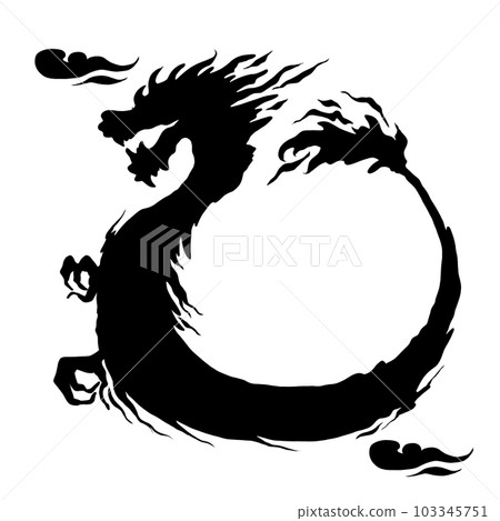 龍剪影手繪線描插圖與祥雲 龍剪影手繪線描插圖與祥雲 103345751