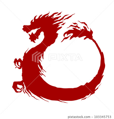 Dragon silhouette hand-drawn line drawing red Dragon silhouette hand-drawn line drawing red 103345753