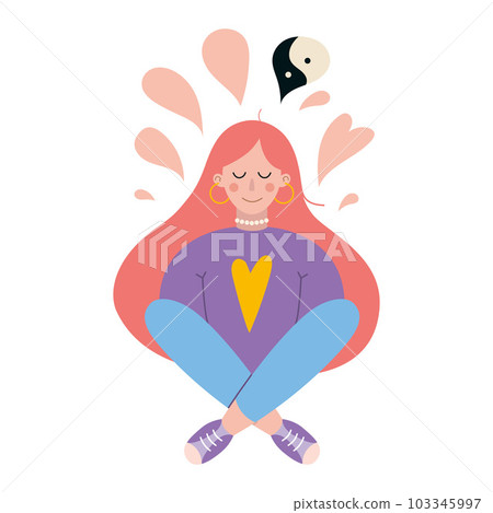 Woman meditating with closed eyes and croosed legs. Meditation practice. Concept of zen and harmony 103345997