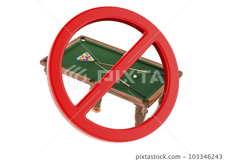 Billiard table with forbidden symbol, 3D rendering 103346243