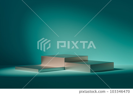 3d presentation pedestal or dais in teal room illuminated by sunlight 103346470