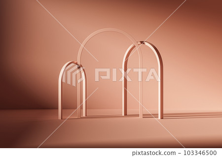 3d surreal presentation pink flat indoor background with three arches 3d surreal presentation pink flat indoor background with three arches 103346500
