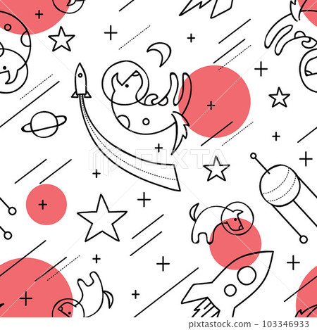 Vector seamless pattern with  dogs in space 103346933