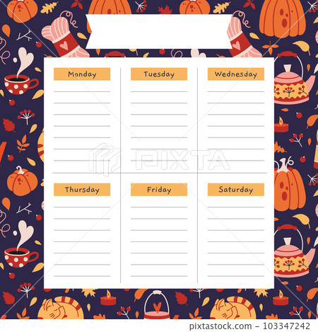 Cute monthly calendar template with cozy autumn - Stock Illustration  [103347230] - PIXTA