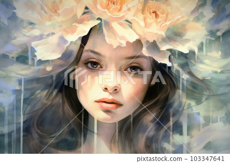 Portrait of a woman painted with watercolors, generative ai 103347641