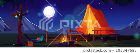 Night camp tent and mountain landscape background 103347685