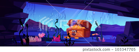 Sea underwater sunken pirate treasure chest vector 103347705