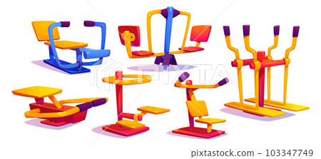 Cartoon set of outdoor gym equipment 103347749