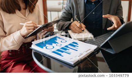 Business team meeting. professional investor working new start up project. Finance task. with smart phone and laptop and digital tablet computer Business team meeting. professional investor working new start up project. Finance task. with smart phone and laptop and digital tablet computer 103349779