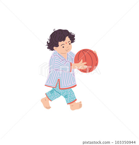 Indian boy in traditional dress playing with ball, vector illustration isolated. 103350944