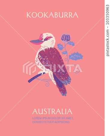 Poster or vertical banner with kookaburra flat style, vector illustration 103350963