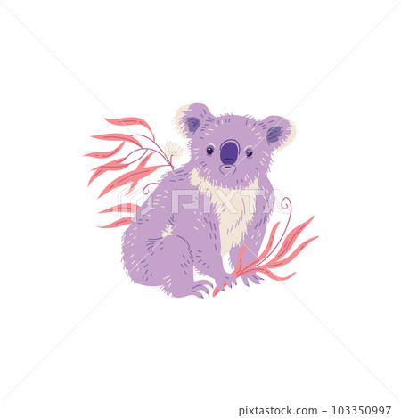 Cute koala bear with plants, hand drawn flat vector illustration isolated on white background. Cute koala bear with plants, hand drawn flat vector illustration isolated on white background. 103350997