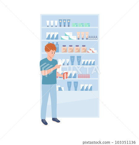 Young boy chooses medicine flat style, vector illustration Young boy chooses medicine flat style, vector illustration 103351136