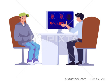 Biometric fingerprint identification for crime detection, flat vector isolated. 103351200