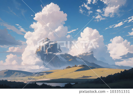 Illustration of a vast landscape with blue sky Illustration of a vast landscape with blue sky 103351331
