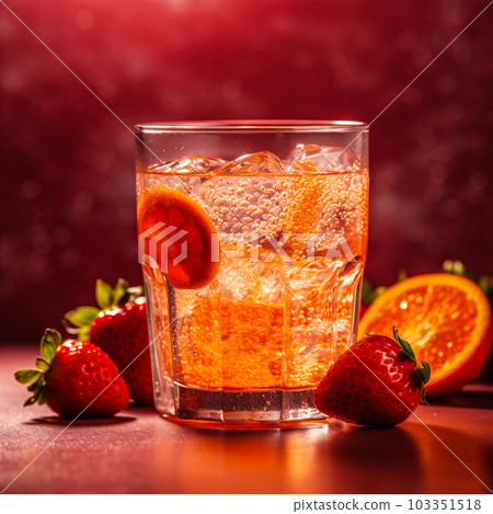 Close up image of delicious refreshing strawberry and orange cocktail. AI generated. 103351518
