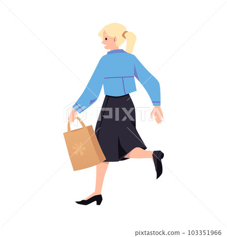 Scared woman with a bag quickly runs, evacuates, vector Illustration isolated on white background for emergency concept Scared woman with a bag quickly runs, evacuates, vector Illustration isolated on white background for emergency concept 103351966