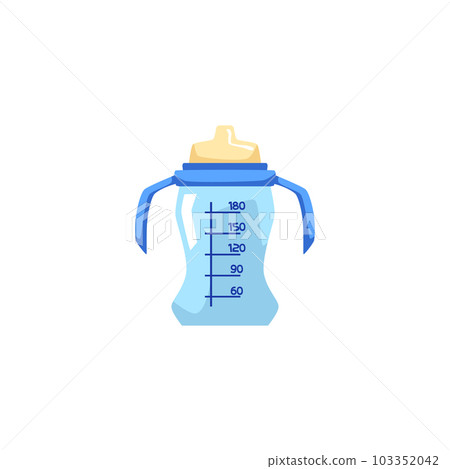 Baby bottle with nipple and handles for first self-feeding, flat vector isolated. 103352042