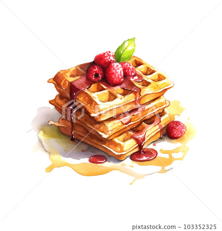 Breakfast dessert Watercolor character viennese waffles watercolor. Vector illustration background. 103352325