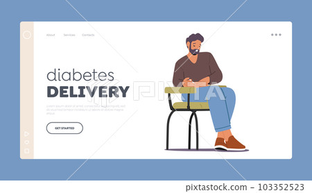 Diabetes Delivery Landing Page Template. Man Self-administers Insulin Injection. Male Promoting Stable Blood Sugar Level 103352523