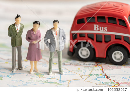 Bangkok, Thailand, July 30, 2022 Traveler with backpack walking to car on map, transport travel tour concept. 103352917