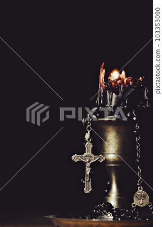 Jesus cross bible rosary candle light. Jesus cross bible rosary candle light. 103353090