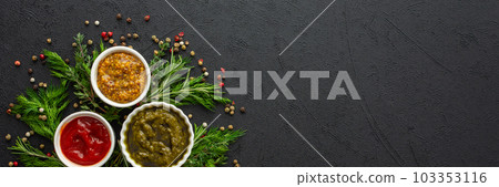 Sauces in bowls with seasonings 103353116