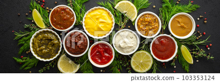 Sauces in bowls with seasonings 103353124
