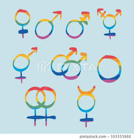 vector set of symbols of sexual minorities. Rainbow-colored symbols. vector set of symbols of sexual minorities. Rainbow-colored symbols. 103353988