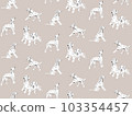 Dalmatian Seamless pattern beige decor, design with funny cartoon white potted dalmatain dogs breed 103354457