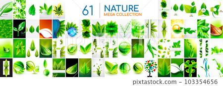 Huge mega collection of nature green concepts - leaves, plants, trees and other. Abstract nature eco element set for eco friendly designs, environmental backgrounds 103354656