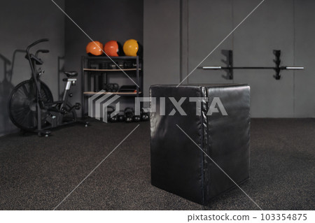 Jumping box and other equipment for crossfit at empty gym 103354875