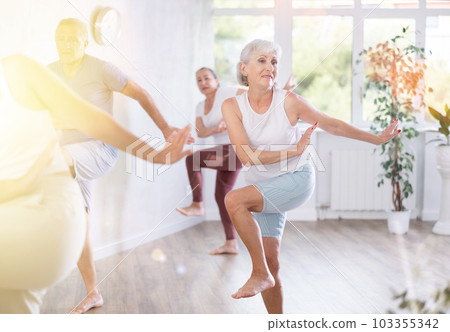 Mature woman with visitor actively moves and learns to dance balboa Mature woman with visitor actively moves and learns to dance balboa 103355342
