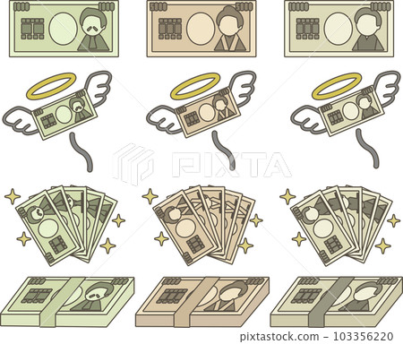 Bill illustrations of 1,000-yen bills, 5,000-yen bills, and 10,000-yen bills Bill illustrations of 1,000-yen bills, 5,000-yen bills, and 10,000-yen bills 103356220