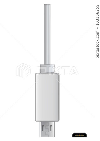Usb cable connector, micro USB. Realistic vector of phone jack for cabling in white color. Cable for charging or transmitting information for modern electronic devices Usb cable connector, micro USB. Realistic vector of phone jack for cabling in white color. Cable for charging or transmitting information for modern electronic devices 103356255