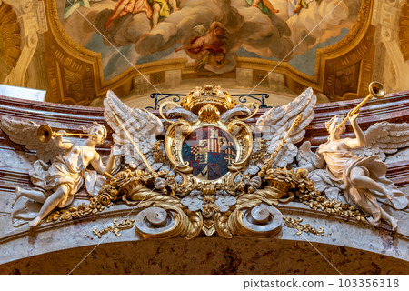 Interior of Karlskirche baroque church in Karlsplatz square in Vienna, Austria Interior of Karlskirche baroque church in Karlsplatz square in Vienna, Austria 103356318