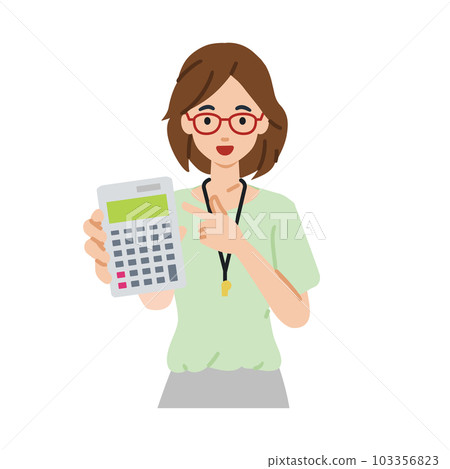 A female teacher standing and pointing at a calculator A female teacher standing and pointing at a calculator 103356823