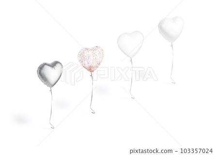Blank white, silver, transparent heart balloon flying mockup, side view Blank white, silver, transparent heart balloon flying mockup, side view 103357024