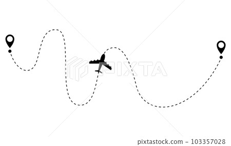 Airplane dotted route line. Path travel line shape. Flight route with start point and dash line trace for plane isolated vector illustration Airplane dotted route line. Path travel line shape. Flight route with start point and dash line trace for plane isolated vector illustration 103357028