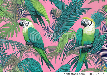 Cockatoo parrot pattern in tropical pastels. 103357114