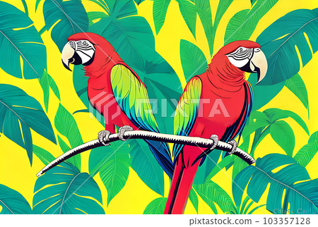 Neon Parrot on Smooth Jungle Backdrop 103357128