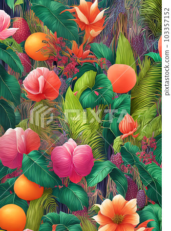 3D neon pattern featuring tropical flora. 3D neon pattern featuring tropical flora. 103357152