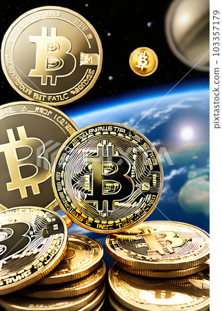 Tech finance crypto coins in space planet. Tech finance crypto coins in space planet. 103357179