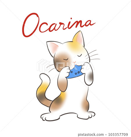 貓高興地吹陶笛的插圖 貓高興地吹陶笛的插圖 103357709