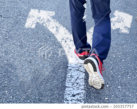 Back view walking with sneakers_with left and right arrows 103357757