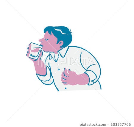 Illustration of a sideways fat man drinking water 103357766