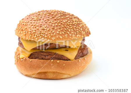 Double cheeseburger with plenty of cheese Double cheeseburger with plenty of cheese 103358387