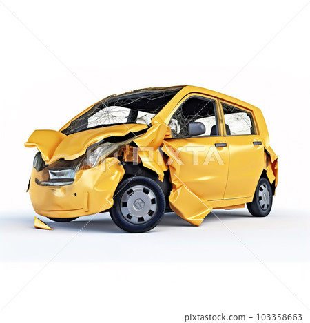 Yellow city car crashed. Generative A.I. 103358663